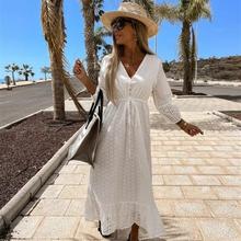 2022 new lace V-neck drawstring long sleeve dress for women