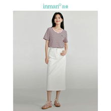 Iman Pure Cotton Versatile Half length Skirt for Women's Summer 2024 New Commuter High Waist A-line Covering Hip Casual Mid length Skirt