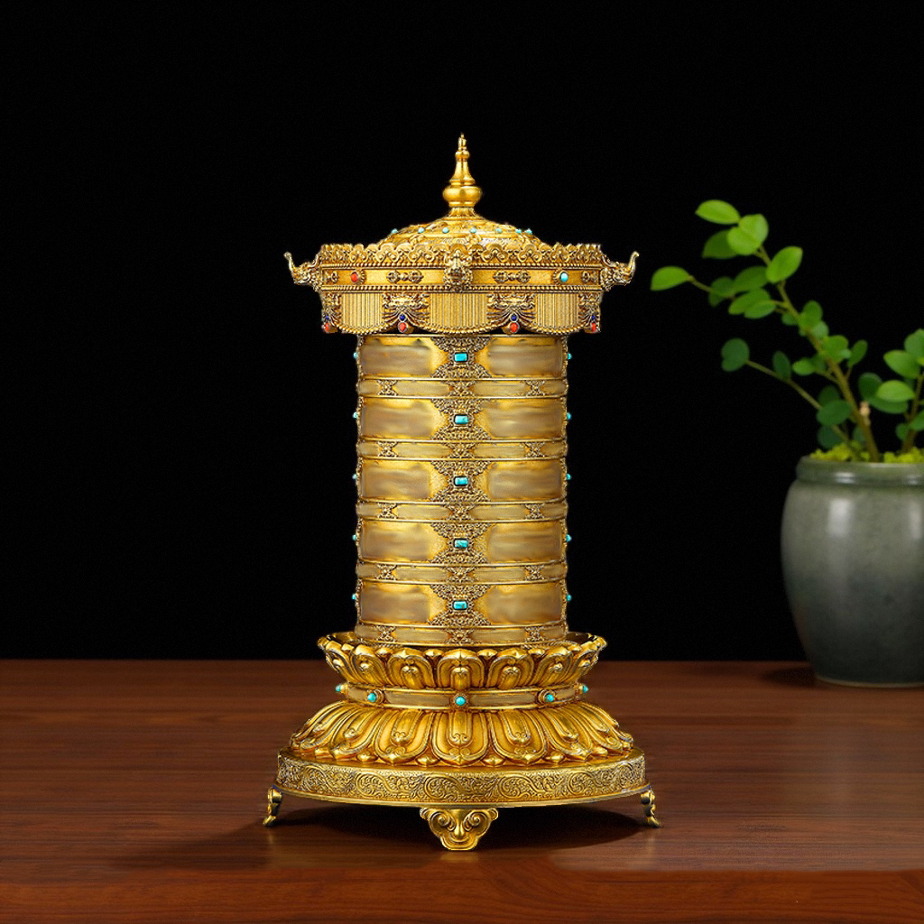 Тибетский молитвенник простой чистый медный электрический золотой диск Lotus drum plug-in молитвенник простое домашнее настольное рельефное украшение