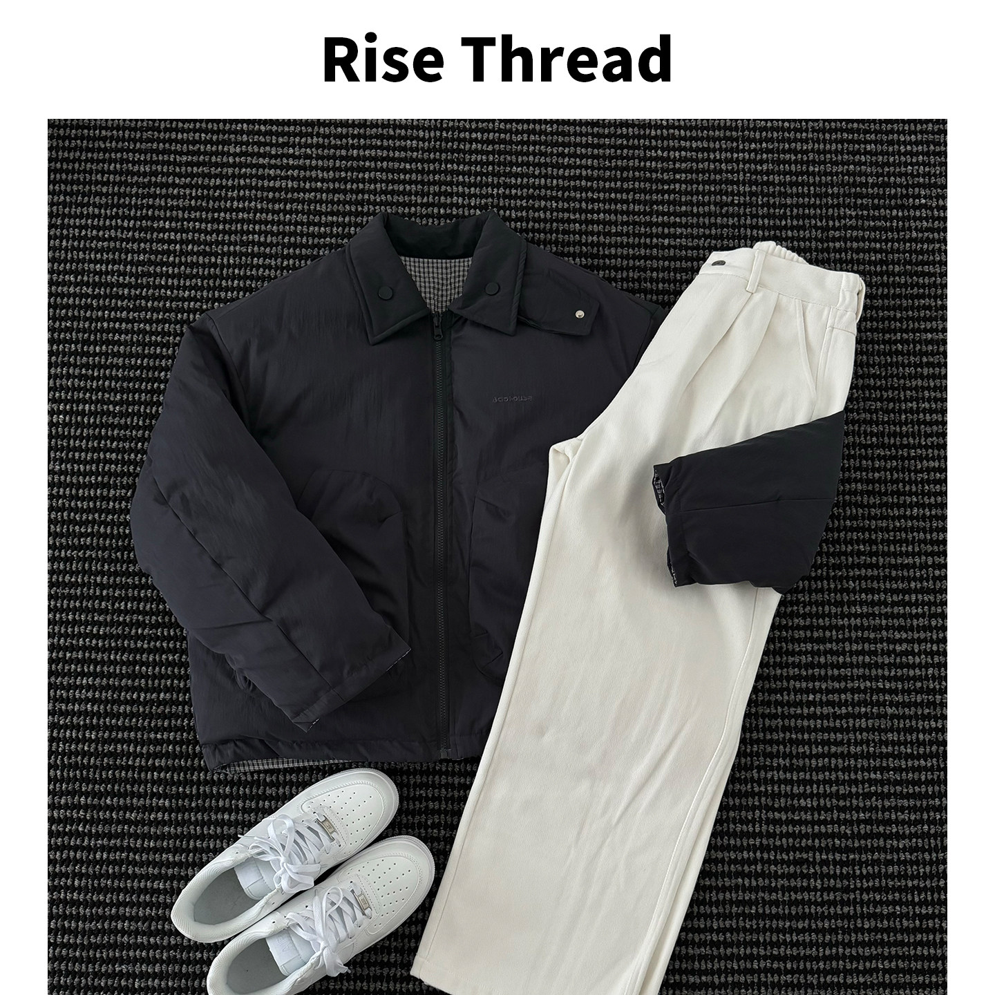 Rise Thread 2026 осень и зима новая американская простая хлопчатобумажная куртка с отворотом и оттопыренным карманом, мужская серая