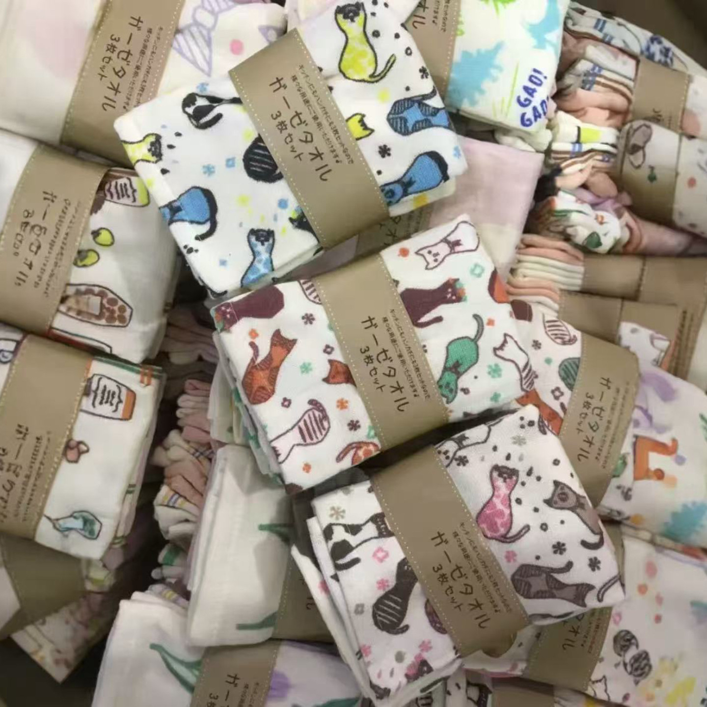 3 Cat Print Japanese Cotton Gauze Small Square Handkerchiefs/Handkerchiefs - Multi-functional...