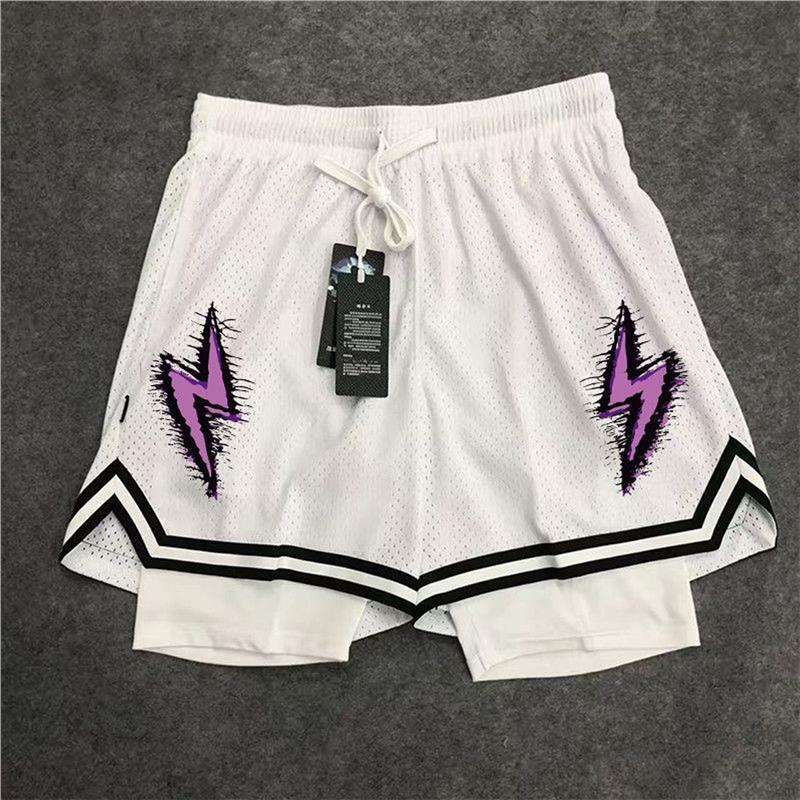 Новый американский модный бренд high street basketball с принтом молнии для мальчиков, летние поддельные шорты из двух частей, свободные тренировочные спортивные штаны