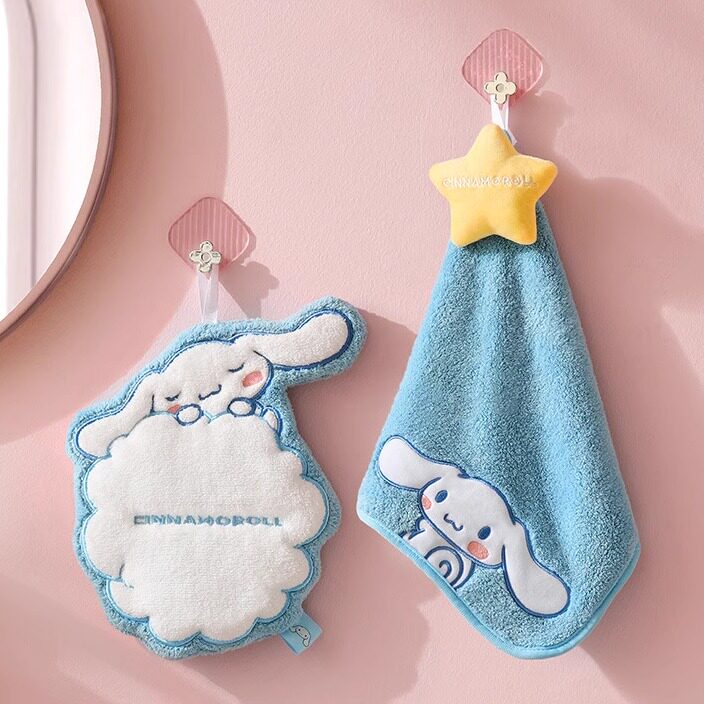 Cinnamon Dog Hanging Handkerchief for Women, Coral Fleece, Lint-Free, Thickened, Absorbent, Cartoon Style, Kitchen & Bathroom Hand Towel