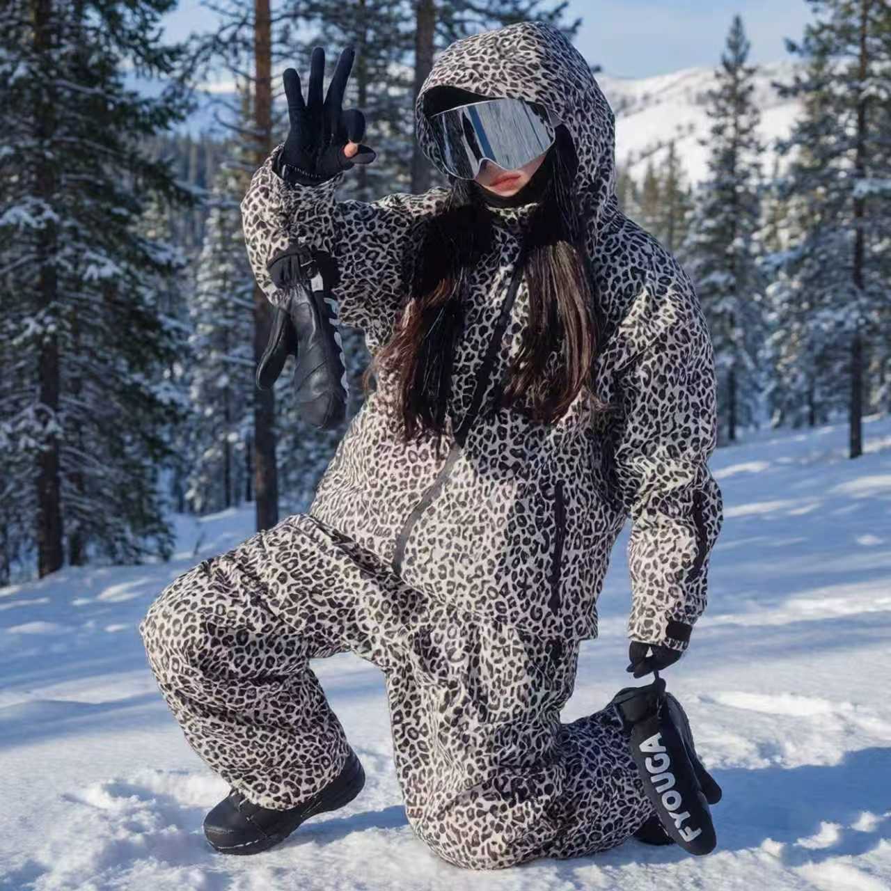 Лыжный костюм ACKRODY little snow leopard - новый профессиональный открытый ветрозащитный, водонепроницаемый и холодостойкий лыжный костюм с капюшоном