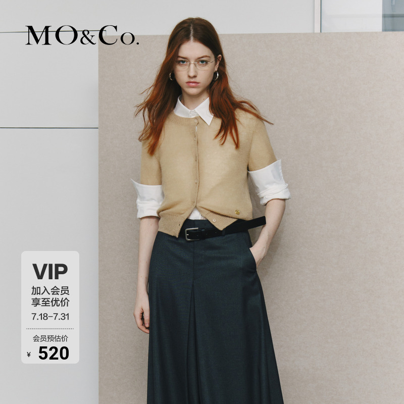 Весенне-осенний вязаный кардиган Moanke из мохера и овечьей шерсти MOCO с круглым вырезом и пышными рукавами в металлическом стиле Moanke
