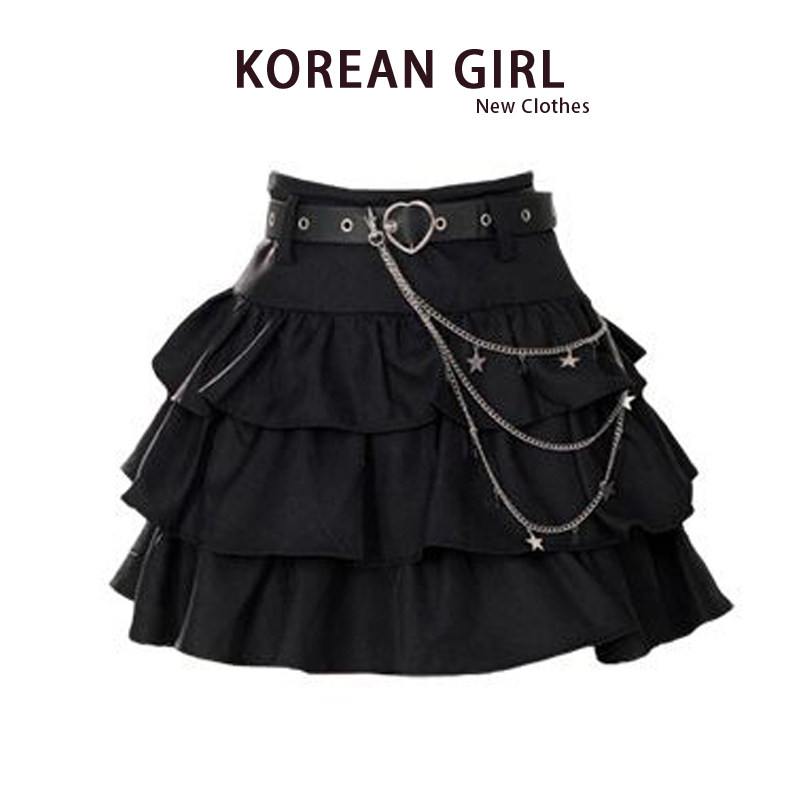 Y2K Hot Girl Black Cake Skirt Women's Summer New Sweet Petite Puffy Short Skirt High Waist Slimming Half Skirt