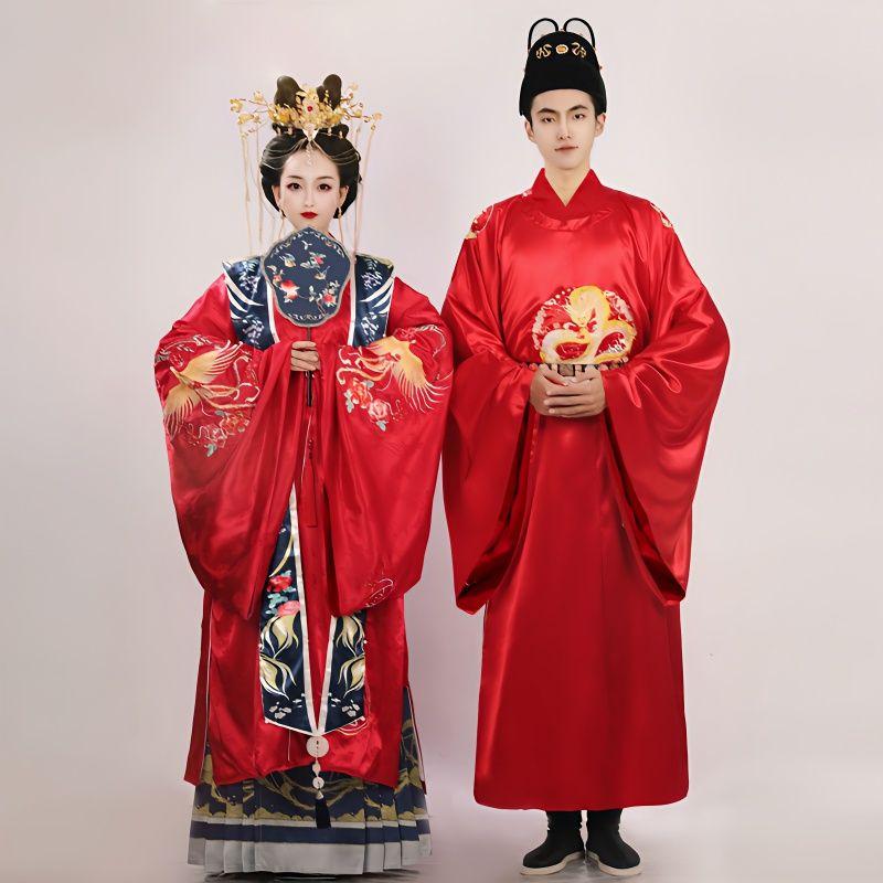 Женское свадебное платье Hanfu в национальном стиле с драконом и фениксом, выполненное в стиле Инь Мин, оригинальная тканая золотая юбка в виде лошадиной морды, халат Xia Xuan с круглым вырезом, осенне-зимняя мужская пара