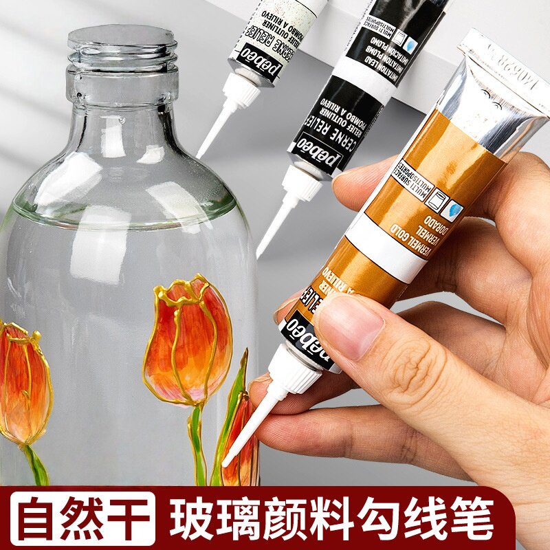 Ручка Golden hook line pen 3D трехмерный стеклянный пигмент 20 мл для покраски металла без запекания водонепроницаемая силиконовая кисть с острым носом ручной росписи