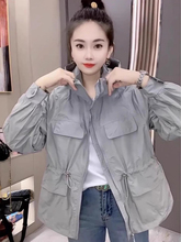 Grey hooded sun protection suit for women's summer European design, fashionable patchwork waist loose work jacket jacket jacket