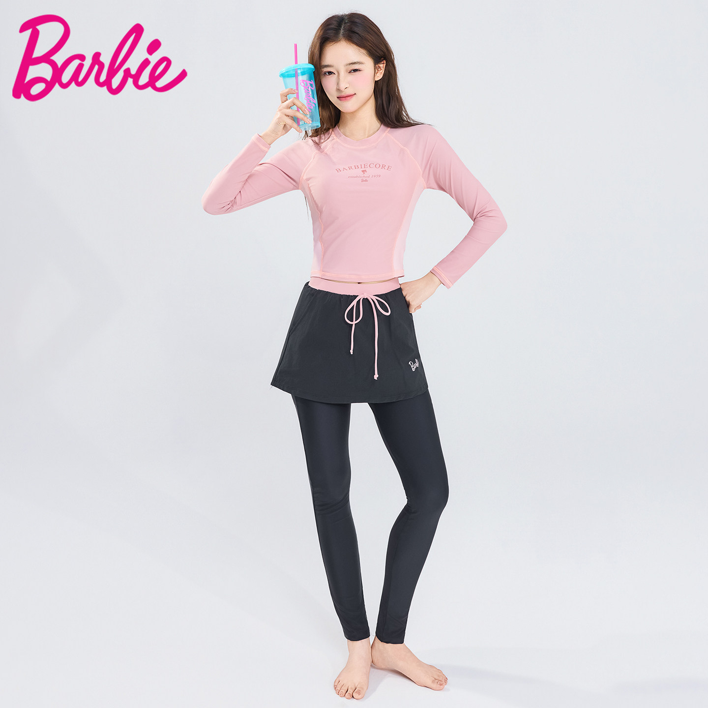 Женский водолазный костюм Barbie swimsuit, брюки с длинными рукавами, тонкие и закрывают тело, новинка 2026 года, консервативный костюм-медуза, раздельный костюм-двойка