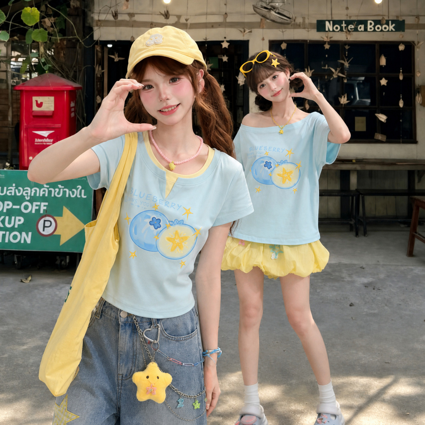 Forest Womens Tribe Dopamine Blue Short sleeved Womens T-shirt Summer New Style Short Top with Short Shoulders and Waist for Slimming