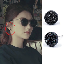 Jingtian's same style earrings, high-end black earrings, pure silver