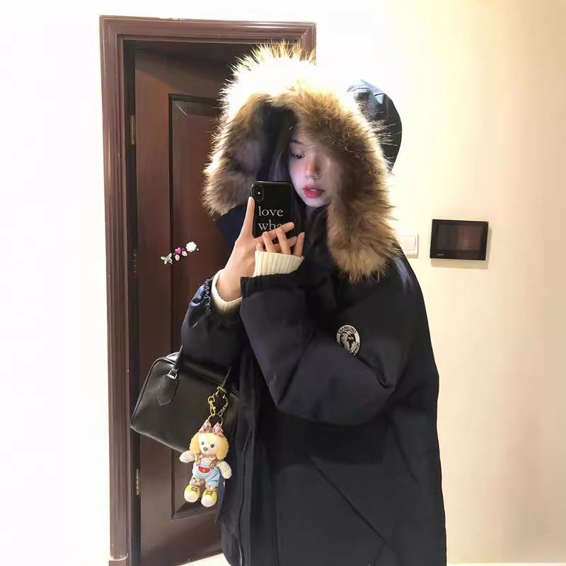 Межсезонная пуховая стеганая куртка, женская зимняя новая стильная парная свободная стеганая куртка с большим меховым воротником, толстая куртка средней длины