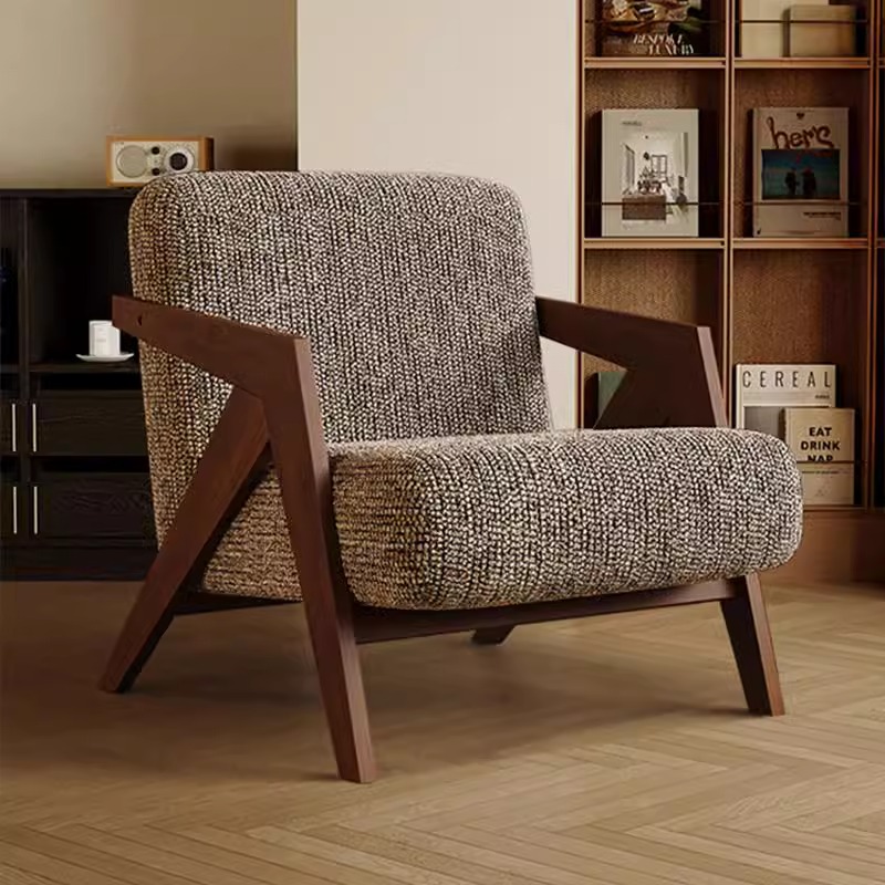 Shazedee medieval style chair living room single sofa chair balcony French retro leisure living room solid wood sofa chair