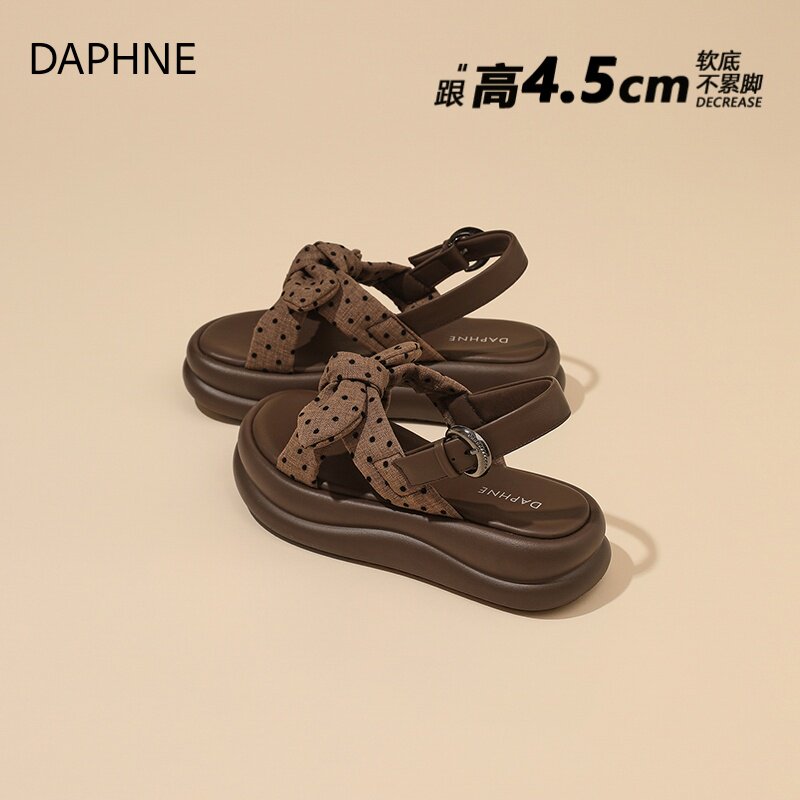 Женские босоножки в горошек на толстой подошве Daphne; коллекция 2026 года; сезон лето; новый стиль; пляжная обувь на высоком каблуке; верхняя одежда; женская обувь в виде бисквита