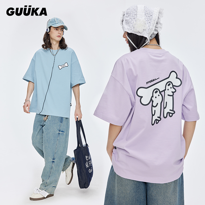 Тяжелая мужская футболка с короткими рукавами same GUUKA&matsui joint puppy от Tian Jiarui, новая хлопковая свободная футболка с короткими рукавами