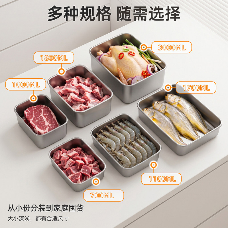 коробка для хранения свежих продуктов из нержавеющей стали 304, холодильник, коробка для хранения продуктов в холодильнике, морепродукты, мясо, герметичная коробка для упаковки, коробка для быстрой заморозки
