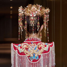Luxury and atmospheric peacock phoenix crown headwear, Ming Dynasty Hanfu, wedding hair crown, Chinese style bride's wedding belt, eyebrow center chain jewelry