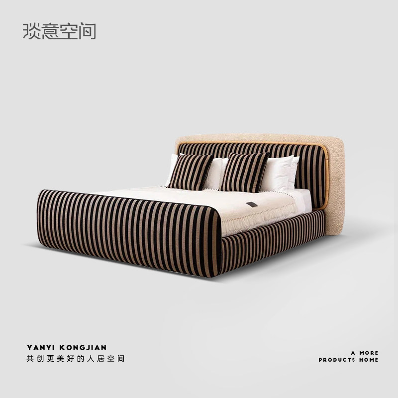 Двуспальная свадебная кровать Yanyi Space Fendi Fendi Cloud Bed Итальянская вилла в стиле минимализма, Главная спальня, Ткань Хлопок и лен, подходящие по цвету