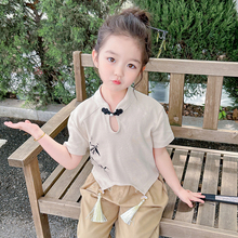 Girls' Short sleeved T-shirt 2024 New Children's Summer Top Girls' Baby Children's Wear Bottom Thin Chinese Style