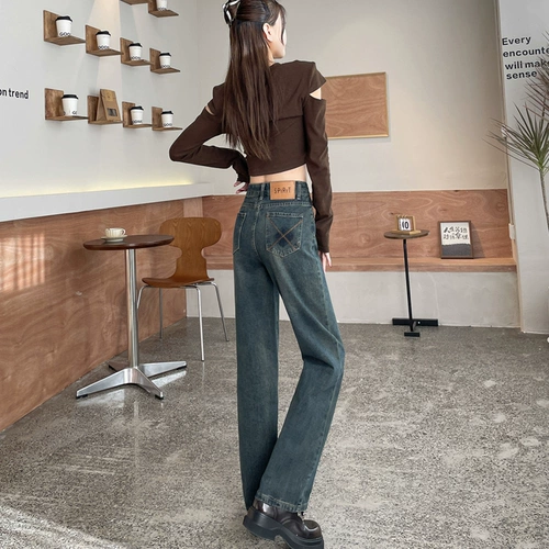 Джинсы, штаны, осенний приталенный длинный дизайнерский ростомер, свободный прямой крой, тренд сезона