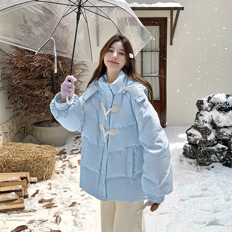 Корейская версия куртки с хлопковой подкладкой / женская куртка с хлопковой подкладкой, пуховик с супер пряжкой, новый стиль, красивая куртка с хлопковой подкладкой, синие утолщенные рожки, рассыпчатое молоко