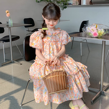 Girls' Summer Dress 2024 New Fashionable Children's Dress Summer Fragmented Little Girl Bubble Sleeves Princess Dress