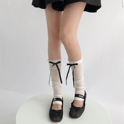 taobao agent 夜间教习室蝴蝶结腿套女款夏天薄款白色jk小腿袜子女辣妹堆堆袜套