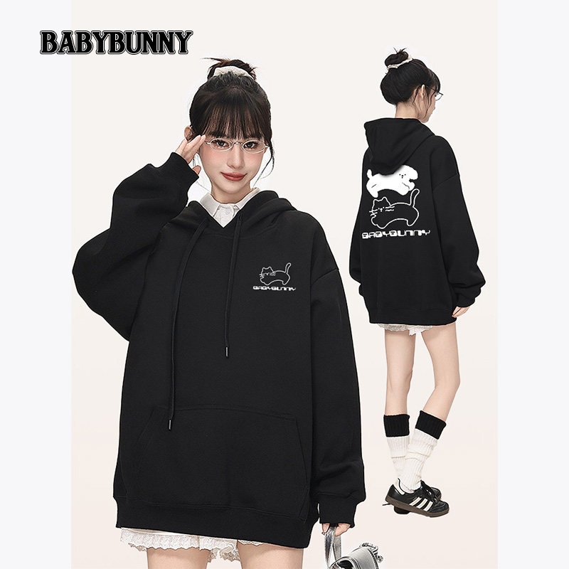 babybunny, корейский свитер с капюшоном в виде милого котенка, женский осенний новый стиль, маленький свободный универсальный топ ins