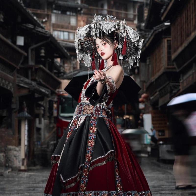 Мяоцзян, туристическая фотография, фотография Туцзя, одежда для этнических меньшинств, одежда Мяо, фото взрывного костюма для новой девушки