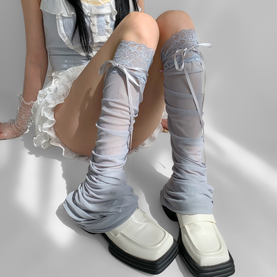 taobao agent 夜间教习室蕾丝防晒袜套春秋款jk腿套花边蝴蝶结小腿堆堆袜子女薄