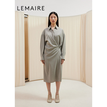 [Spring/Summer New Product] LEMAIRE Women's 24 Spring/Summer New Light Smoke Grey Long Straight Neck Dry Silk Spin pleated Dress