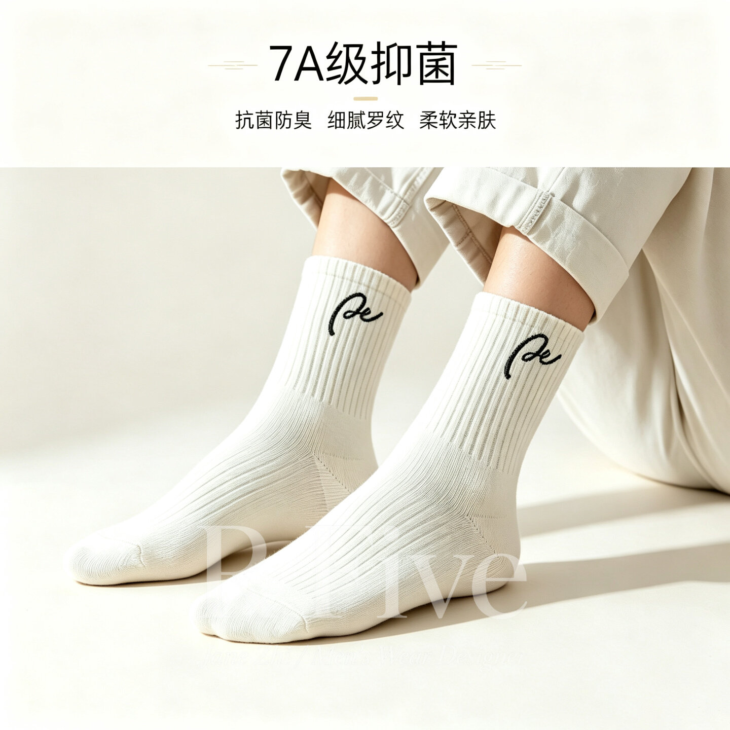 Trendy white anti slip 7A grade antibacterial socks for men, autumn comfortable printed sports sweat absorbing midsole socks, short socks