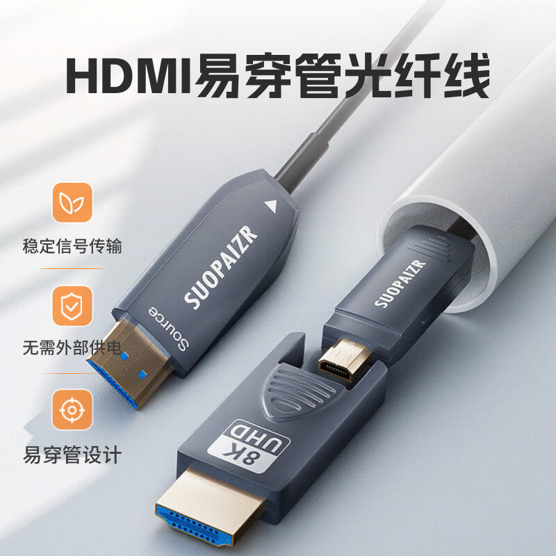 Кабель HDMI 2.1 волоконно-оптический кабель высокой четкости, инженерный сквозной кабель 8K, встроенная отдельная микро-зеркальная камера с большой и малой головками