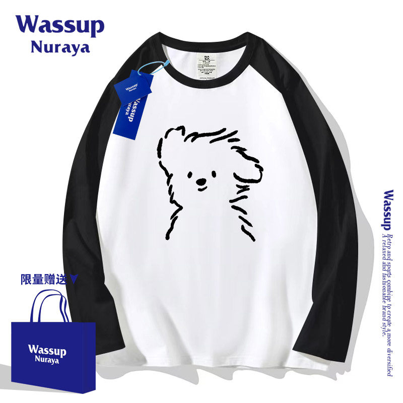 Бренд WASSUPNURAYA national tide, весенне-осенняя новая блузка реглан с длинными рукавами, женская футболка, мужская свободная рубашка с внутренней отделкой