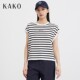 KAKO2024 new spring and summer womens fashion simple loose striped contrast color round neck flying sleeve striped sweater