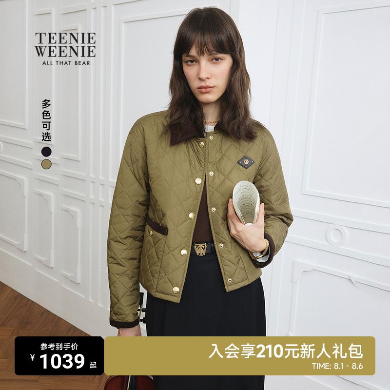 Женская хлопчатобумажная куртка TeenieWeenie Bear, новинка зимы 2025, вельветовая хлопковая куртка контрастного цвета с лацканами