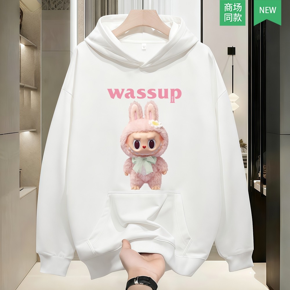 Горячая распродажа на прилавке WASSUP TREE co-бренд labubu , плотный хлопковый свитер с капюшоном для мужчин и женщин , модная ткань labu