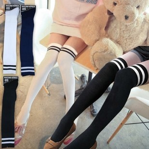 taobao agent 【双杠款】学院派红色条纹全棉过膝袜棉袜/长筒袜/高筒袜学生袜子