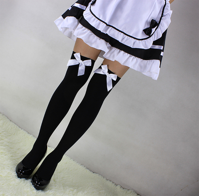 taobao agent 【织情坊】可爱黑色蝴蝶结白色丝袜 萝莉女仆丝袜学生袜子COS袜