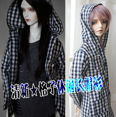 taobao agent 3分/17/大叔BJD.SD.DD清新外套普兰拼白格子休闲长帽衫~口袋