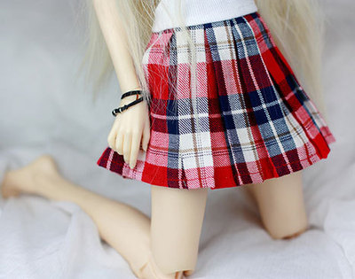 taobao agent 3分BJD~SD10/13/16/DD/DY~学生校园/英伦红蓝格子百搭百褶裙~