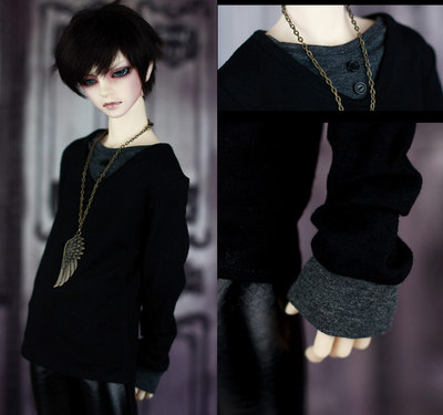 taobao agent 3分/17/大叔BJD.SD ★打底★假两件拼领拼袖~黑T灰领休闲衫~