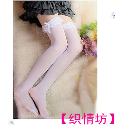 taobao agent 【织情坊】可爱蕾丝花边 白色蝴蝶结女仆丝袜COSPLAY服装配件袜子