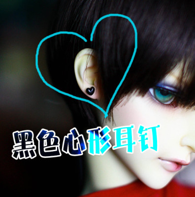 taobao agent 3分大叔BJD.SD.DD 娃用配件首饰道具~黑色爱心型耳环/耳钉~