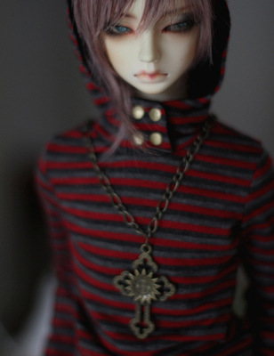 taobao agent 4分3分/17/大叔叔BJD 正太★红灰黑条纹铜铆钉帽衫 上衣卫衣 特价