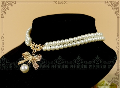 taobao agent *珍妮的日常*Lolita可爱双层细珍珠项链-蕾丝蝴蝶结颈饰choker
