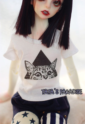 taobao agent 6分4分3分大叔BJD.SD.DD.MDD娃衣 三脚猫喵星人印花T短袖上衣
