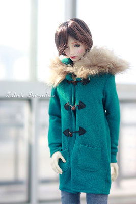 taobao agent 4分3分大叔BJD.SD.DD娃衣湖绿色大毛领牛角扣长毛衣休闲外套