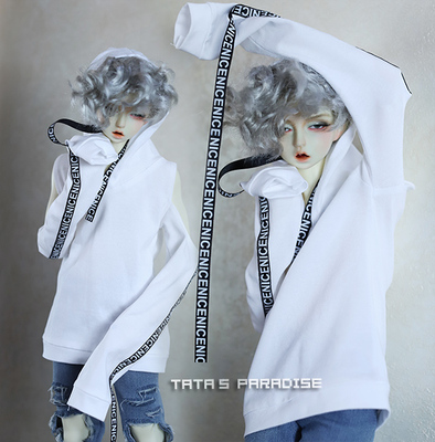taobao agent 4分3分大叔壮叔BJD.SD娃衣上衣 露肩字母织带帽衫 白基基 P1版